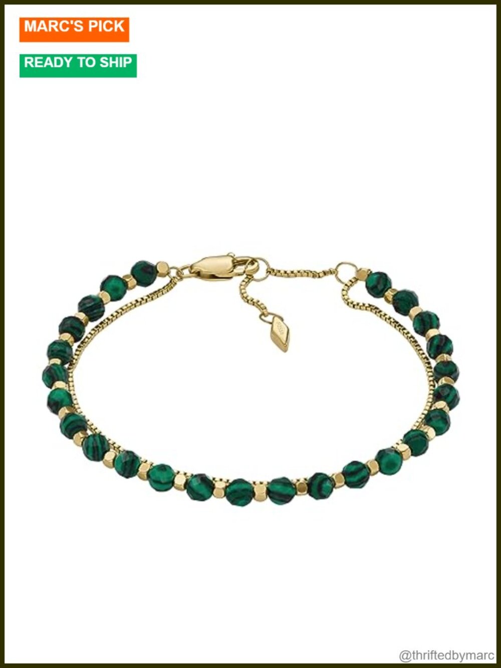 Fossil Gold Stainless Steel Beaded Bracelet with Lobster Clasp